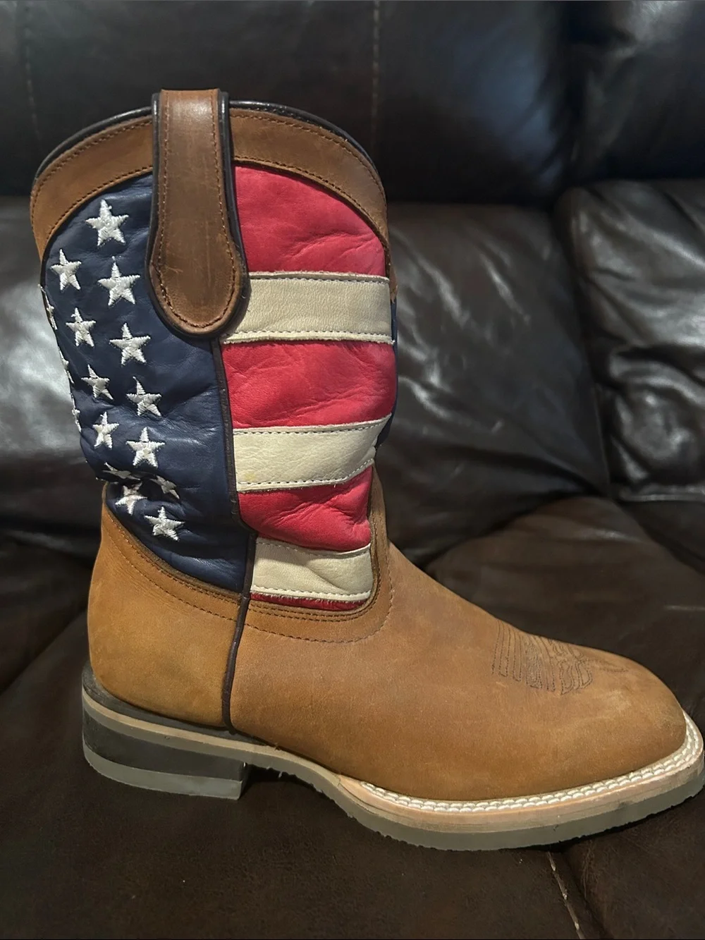 Kids Brown Cowboy Boots with American Flag Shaft
